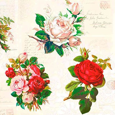 Guardanapo Decoupage Cartas e Rosas 33x33cm com 20 unidades