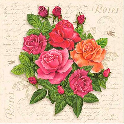 Guardanapo Decoupage Vintage Roses 33x33cm com 20 unidades