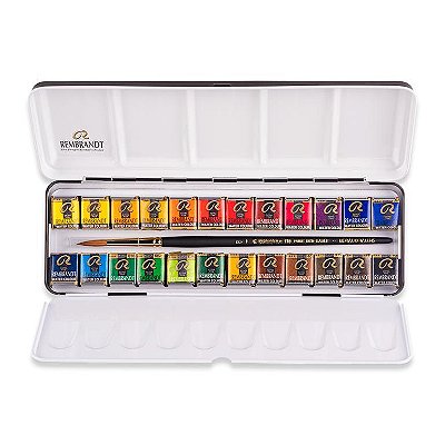 Aquarela Rembrandt em Pastilhas 24 Cores Estojo de Metal