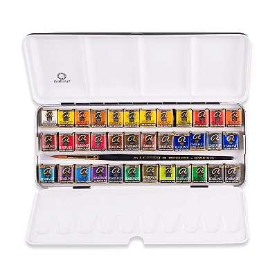 Aquarela Rembrandt em Pastilhas 36 cores Estojo de Metal