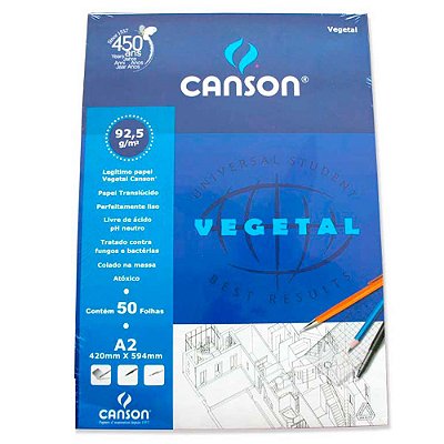 Bloco Papel Canson Vegetal A2 92,5g/m² 50 Folhas