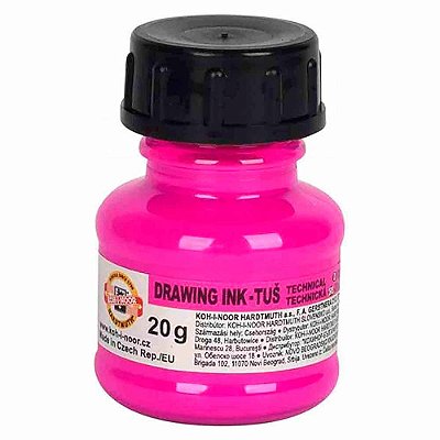 Tinta Drawing Ink para Caligrafia Koh-I-Noor Rosa Fluorescente 20g