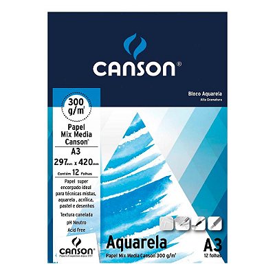 Bloco Papel Aquarela Mix Media Canson A3 12 Folhas 300g