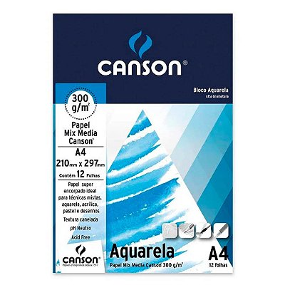 Bloco Papel Aquarela Mix Media Canson A4 12 Folhas 300g