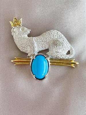 Broche Arminho - ouro amarelo 18k, prata 925 e turquesa