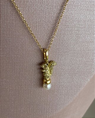 Colar Esquilo - ouro amarelo 18k e pérola