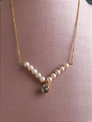 Colar Helena - ouro amarelo 18k, água-marinha e pérola