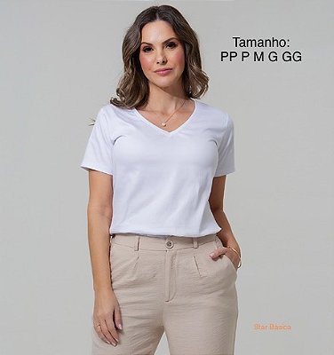 CAMISETA GOLA V BRANCA - ALGODÃO EGÍPCIO