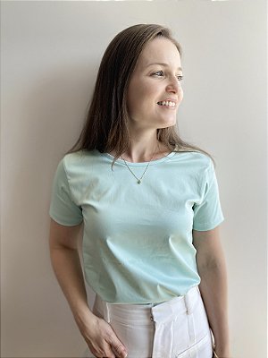 CAMISETA GOLA CARECA VERDE TIFFANY  - ALGODÃO EGÍPCIO