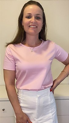 CAMISETA GOLA CARECA ROSA CLARO - ALGODÃO EGÍPCIO