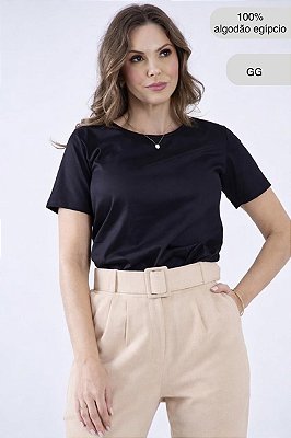 CAMISETA GOLA CARECA PRETA - 100% ALGODÃO EGÍPCIO
