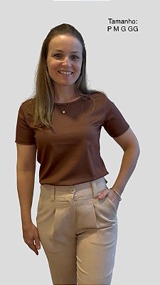 CAMISETA GOLA C MARROM CHOCOLATE - ALGODÃO EGÍPCIO