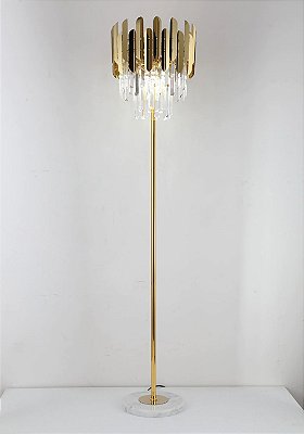 Coluna Luminária Piso Dourada Cristal Lapidado Moderna Luxuosa Aluminio Marmore ars-33