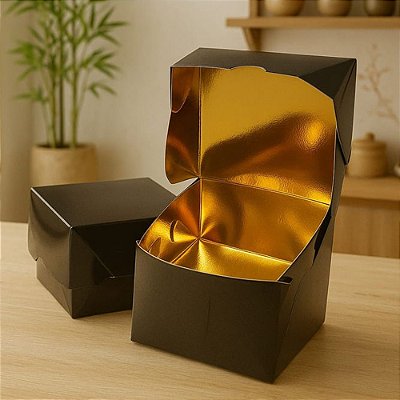 Caixa Sushi Extra Pequena Ouro (8x8x5cm) Linha Black - 100 unid.