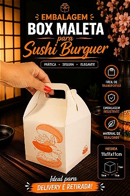 Embalagem Box Maleta p/ Sushi Burguer/ pctes com 100uni