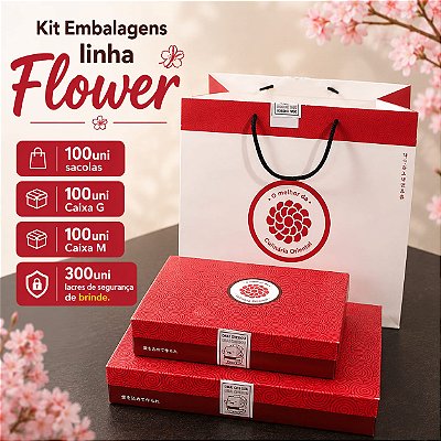 Kit Embalagens Linha Flower c/ 300uni/100unid sacolas/100uni caixa G/100unid caixa M/300unid lacres de segurança brinde.