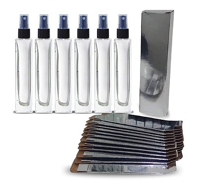 10 Vidros torre Perfume 50ml Rosca + Válvula Spray + Caixa luxo prata