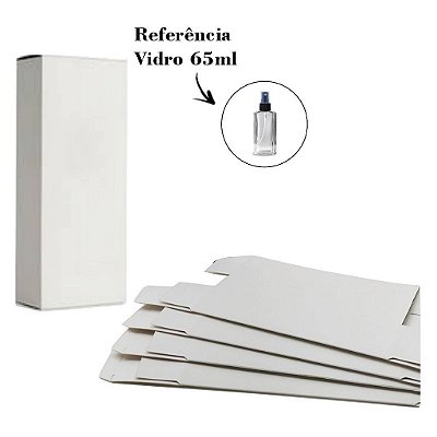 Caixa tríplex na cor branca para vidros de perfume de 65ml. Tamanho 13x5x3,5cm (Unidade)
