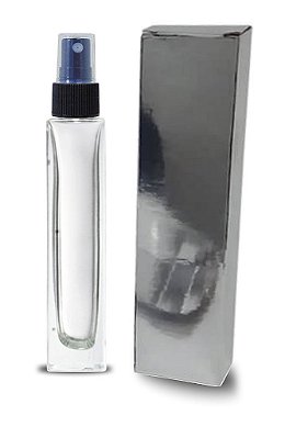 kit Vidro torre para Perfume 50ml R. 18mm + Válvula Spray + Caixa luxo prata (1 Unidade de cada)