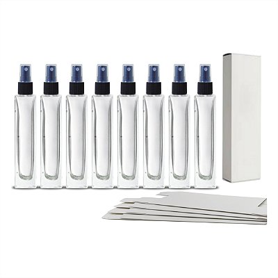 25 Vidros torre para Perfume 50ml R. 18mm + Válvula Spray preta + Caixa premium branca