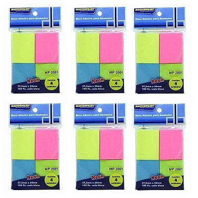Bloco Adesivo para Anotações Neon 4 Cores - Masterprint