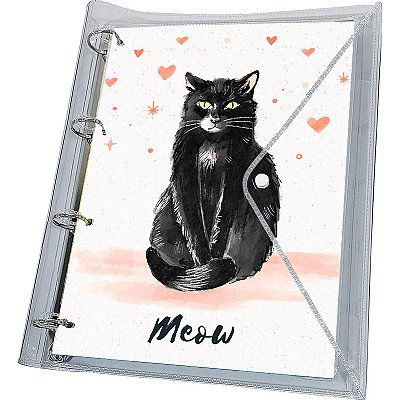 Fichário Capa Transparente Universitário Meow 192 folhas + divisórias + canguru ( caderno argolado CAPA 1 )