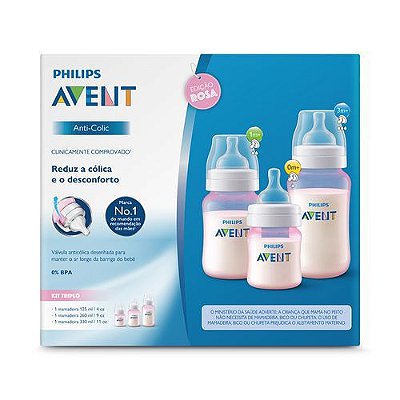 Kit com 3 Mamadeiras Rosa SCD809/42 Philips Avent