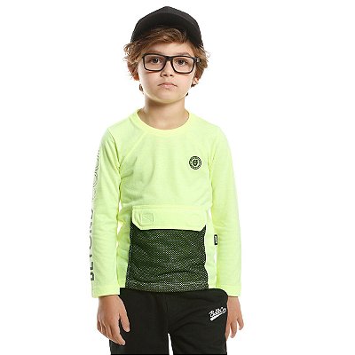 Camiseta Infantil Masculina Manga Longa Amarelo Neon 47124