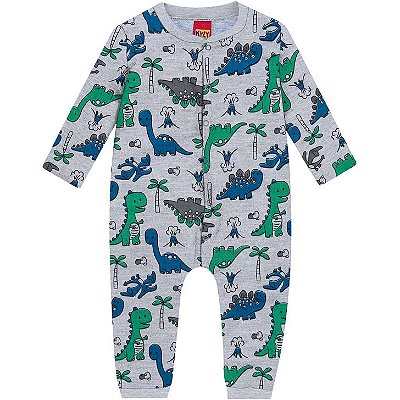 Macacao Bebê Malha Dinossauro Botões Manga Longa Infantil Masculino Kyly 207076