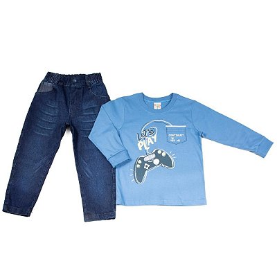 Conjunto Calça Jeans Infantil Masculino Video Game Manga Longa Have Fun 25382