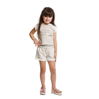 Conjunto Infantil Feminino Manga Curta com Capuz Poah Noah 48612