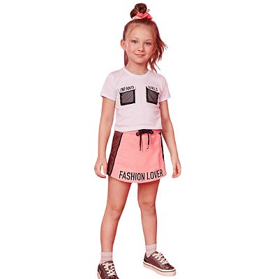 Conjunto Infantil Feminino Manga Curta Short Saia Infanti 53415