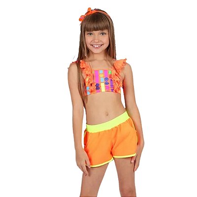 Shorts Color Flúor Infantil Feminino Moda Praia Siri Kids 38063
