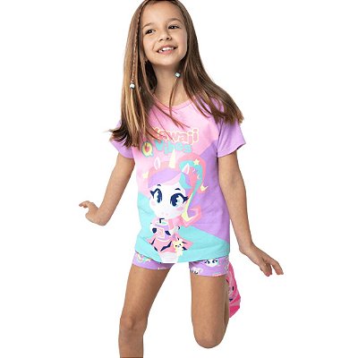 Pijama Infantil Feminino Manga Curta Unicórnio Puket 030402671