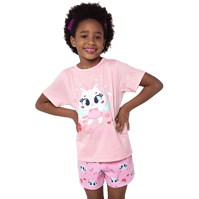 Pijama Infantil Feminino Manga Curta Gata Fada Puket 030402669