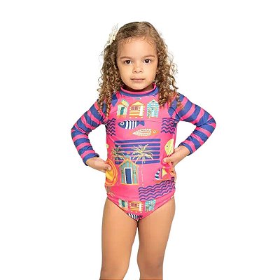 Conjunto Camiseta Para Nadar e Calcinha Biquíni Infantil Menina Moda Praia Peixote Kids 650077
