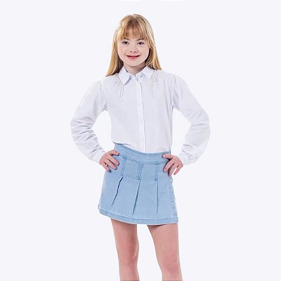 Conjunto Camisa Branca com Shorts Saia Infantil Feminino Vigat 7841