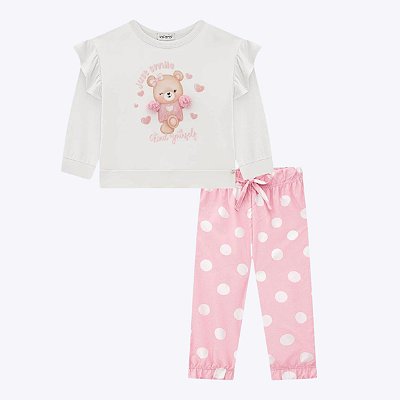 Conjunto Blusa em Molevisco e Calça Jogger em Nylon Bebê Menina Infanti 71958