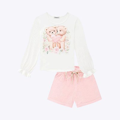 Conjunto de Blusa em Malha Wave com Shorts em Veludo Infantil Feminino Infanti 72091