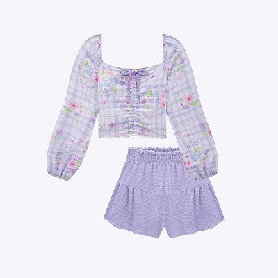 Conjunto Blusa Boxy com Shorts em Malha Texturizada Lilás Infantil Feminino Infanti 71809