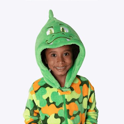 Pijama Kigurumi com Capuz Dinossauro Infantil Menino Puket 030402758