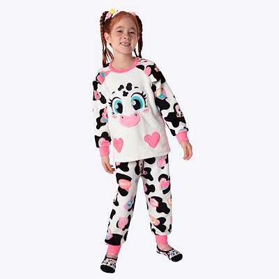Pijama Manga Longa Infantil Menina Vaca Patches Puket 030402778