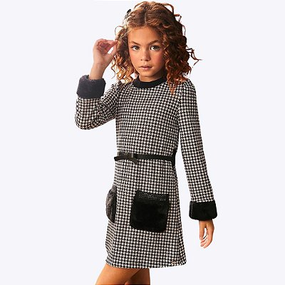Vestido Manga Longa em Molecotton Xadrez Feminino Infanti 71470