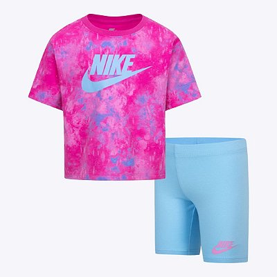 Conjunto Camiseta Rosa e Bermuda Legging Azul Infantil Feminino Nike 26L658-BJB