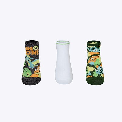 Kit com 3 Meias Infantil Menino Dino Trio Puket  010406207