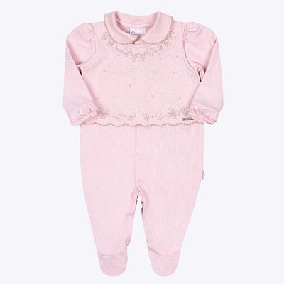 Macacão Longo Malha Suedine Bebê Menina Paraiso 15356