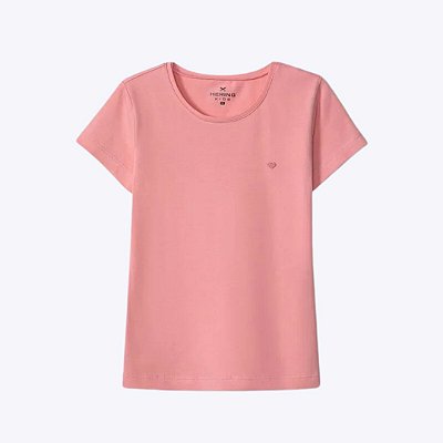 Blusa Manga Curta Básica Rosa Slim Com Bordado Coração Infantil Menina Hering Kids 5CMPKTEEN