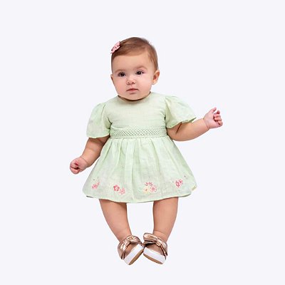 Macacão Meia Manga em Tecido Maquinetado e Malha Conforto Bebê Menina Paraiso 15461