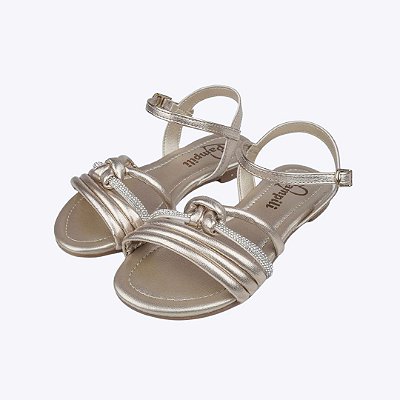 Sandália Dourada Iris Nó e Strass Infantil Feminina Pampili 725019000