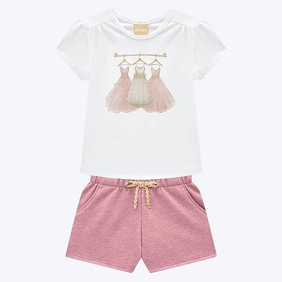 Conjunto Blusa Manga Curta e Shorts Cotton Infantil Feminino Milon 2000379